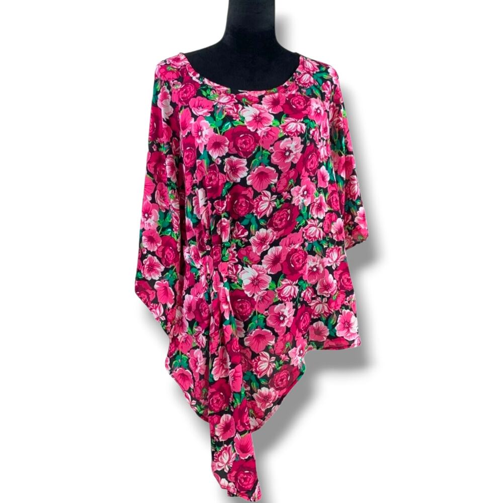 Laurie Felt women's XS Pink Floral Asymmetrical Blouse Flowing Boho Top